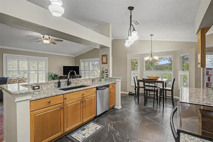 Kitchen views family room