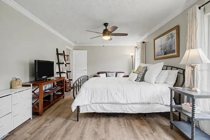 The neutral color palette makes decorating easy