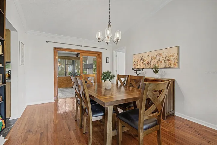 Dining area with crown molding