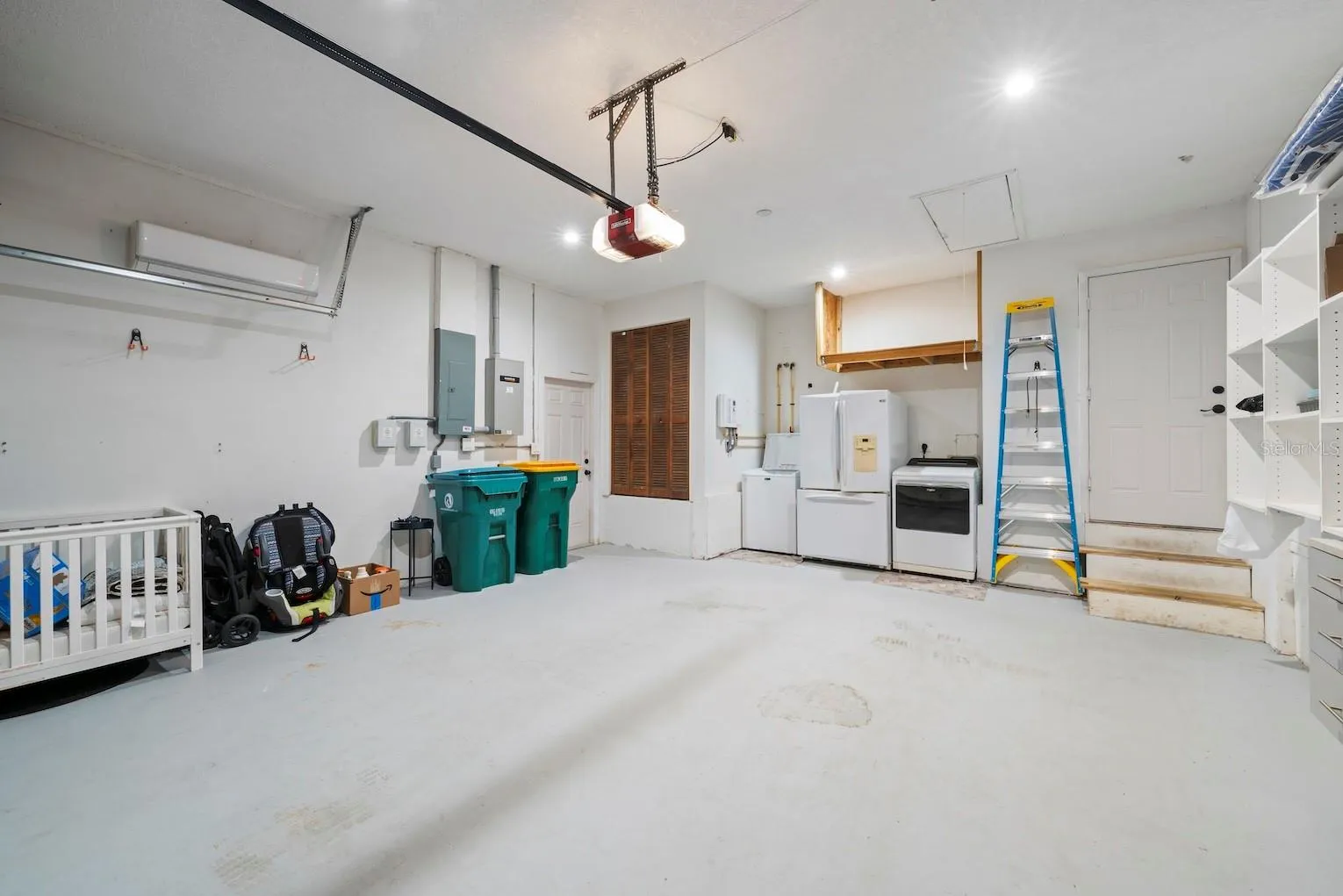 Garage with AC mini split.