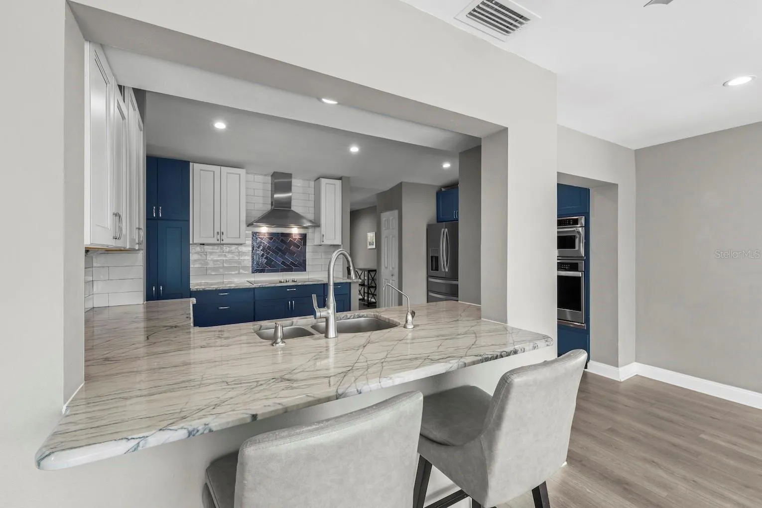 Barstools and countertop.
