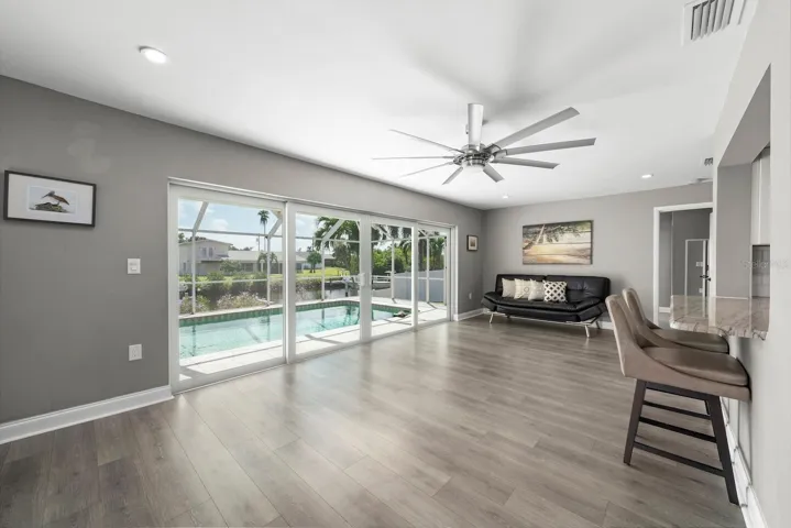 Impact sliders (shown closed) leading to the lanai / pool area.
