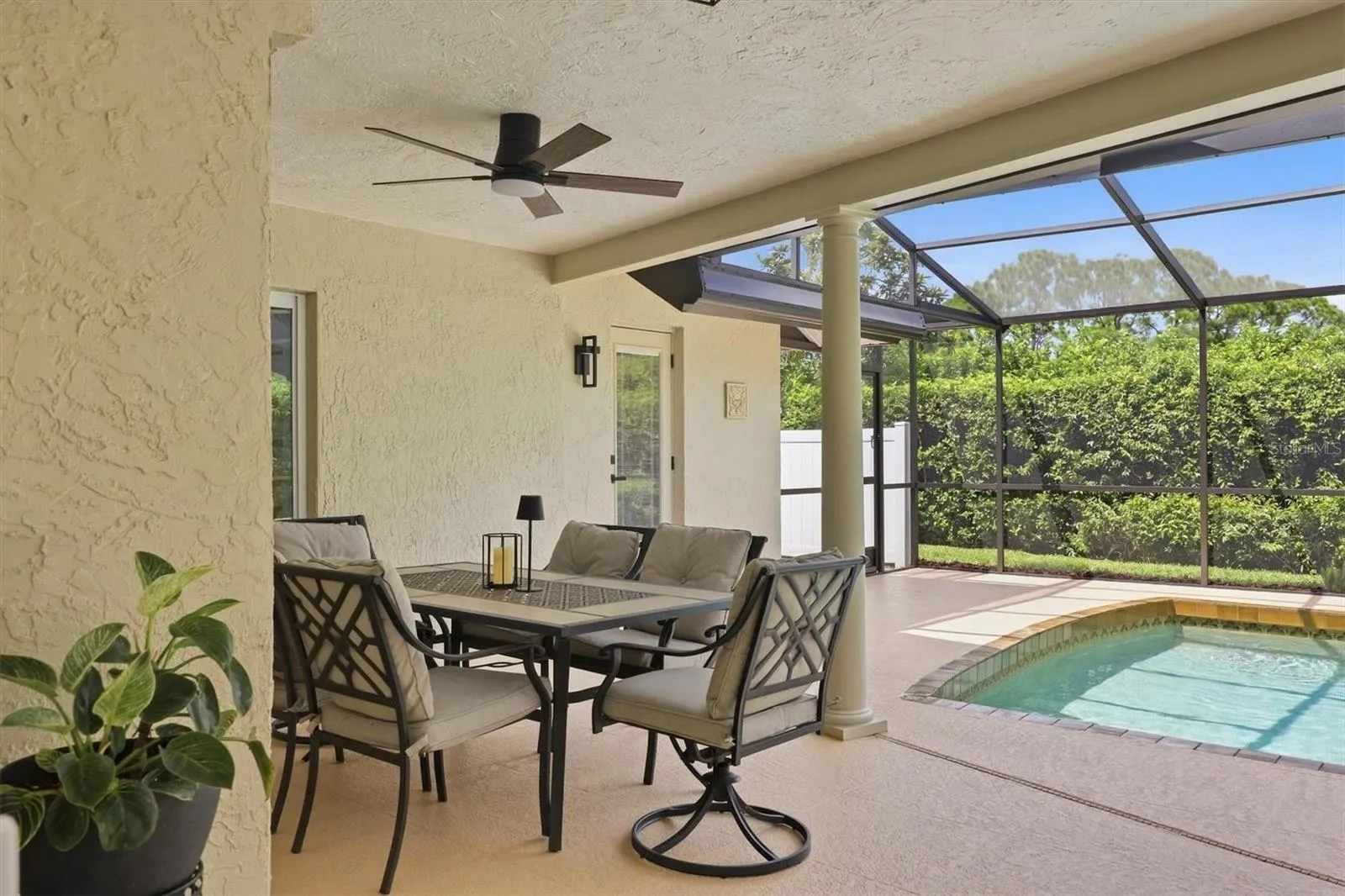 Large outdoor area under roof for shade.