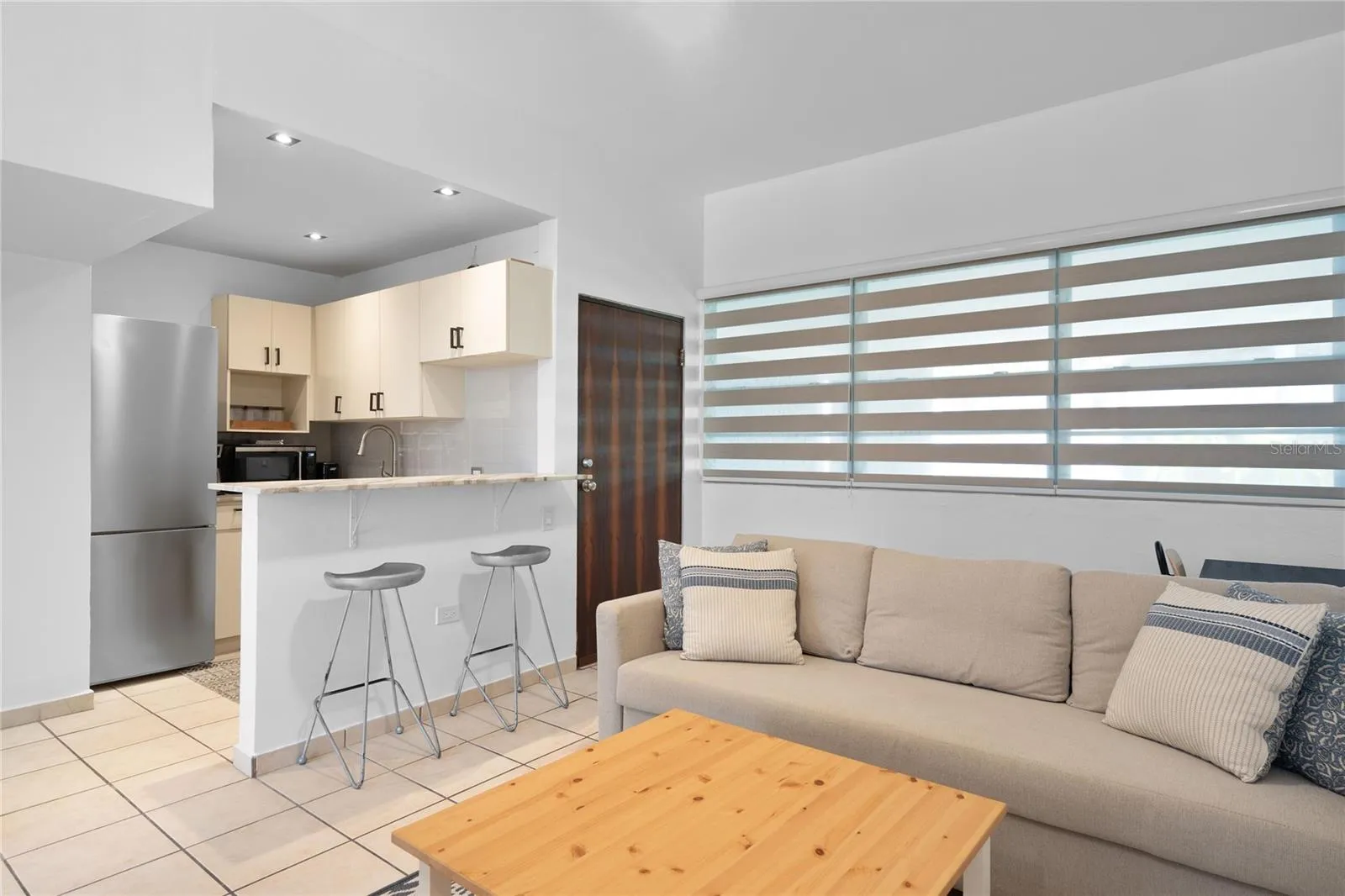 Living area and kitchen
