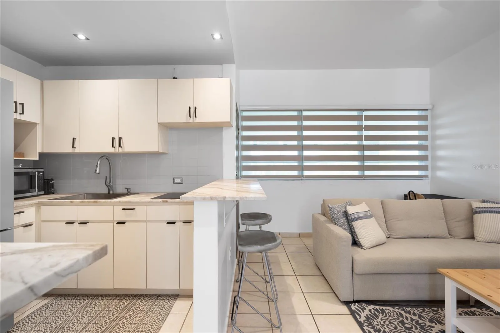 Living area and kitchen