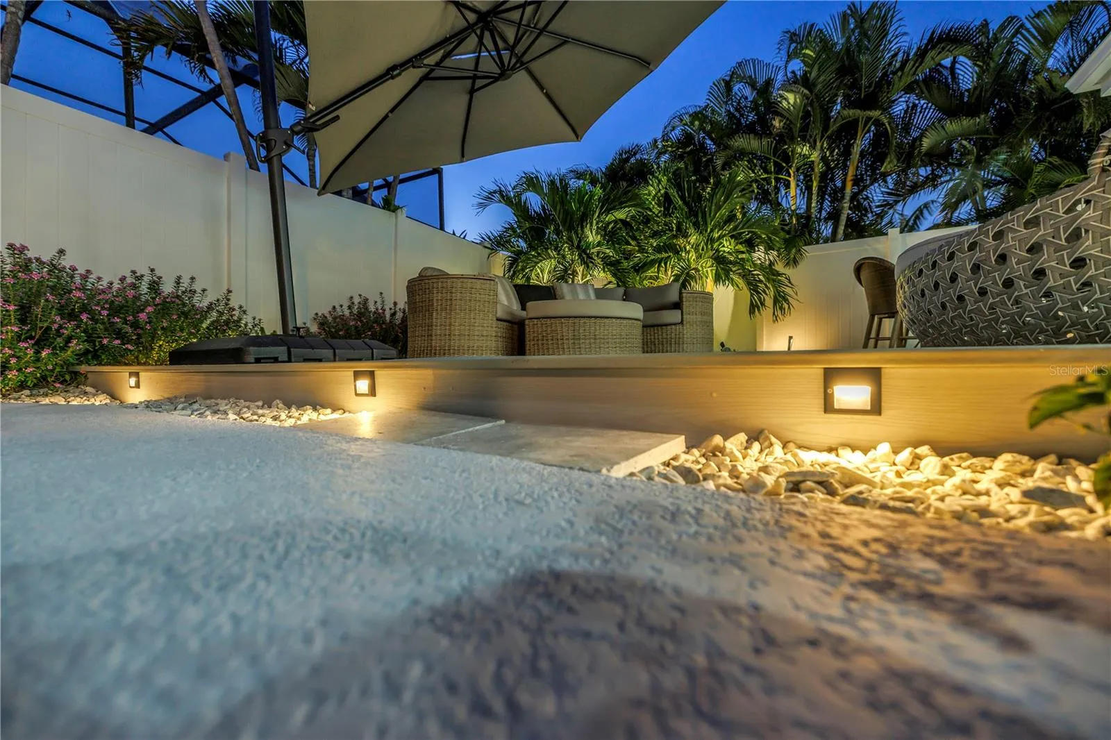 Low heat composite deck with custom underlighting.