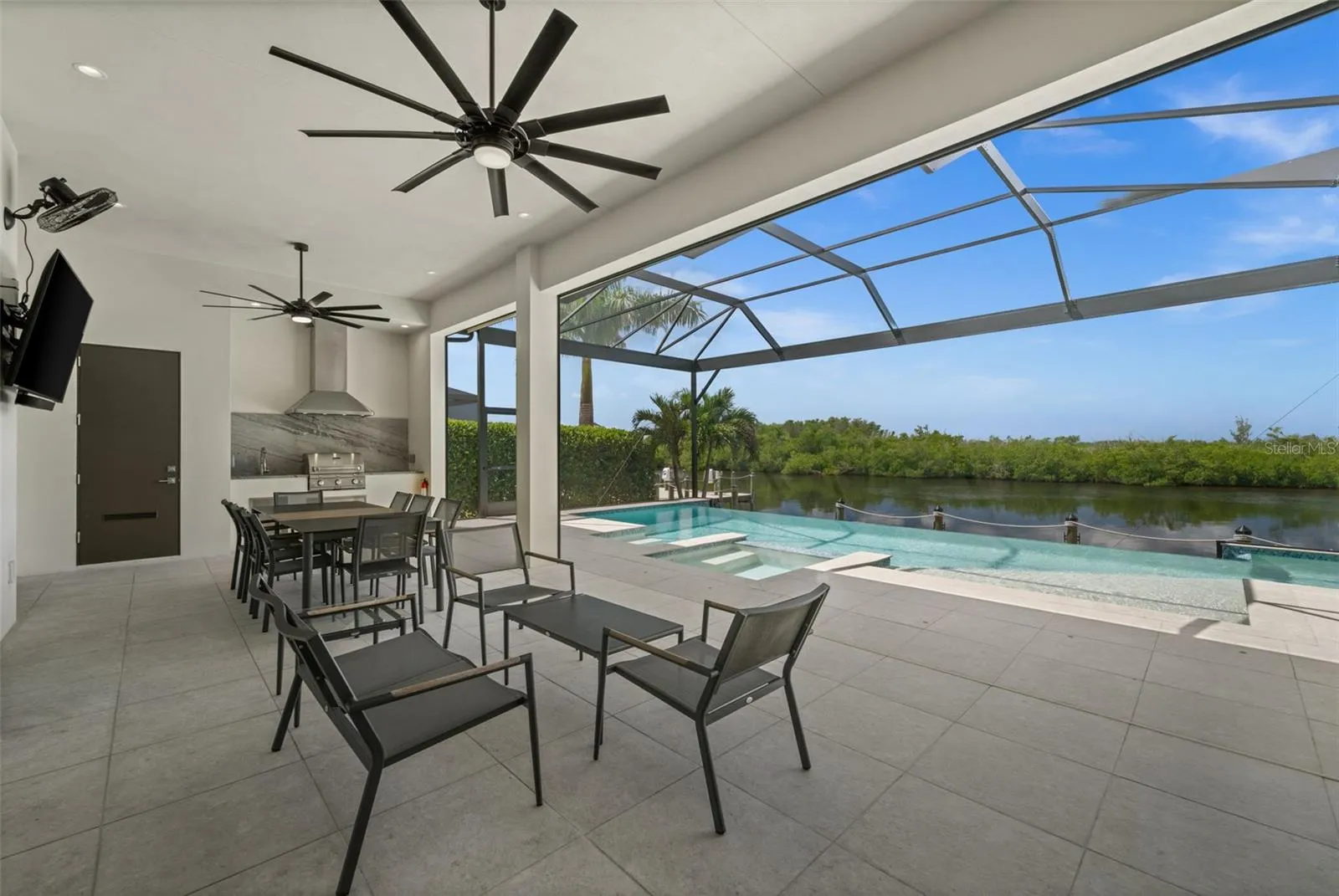 Lanai with outdoor kitchen