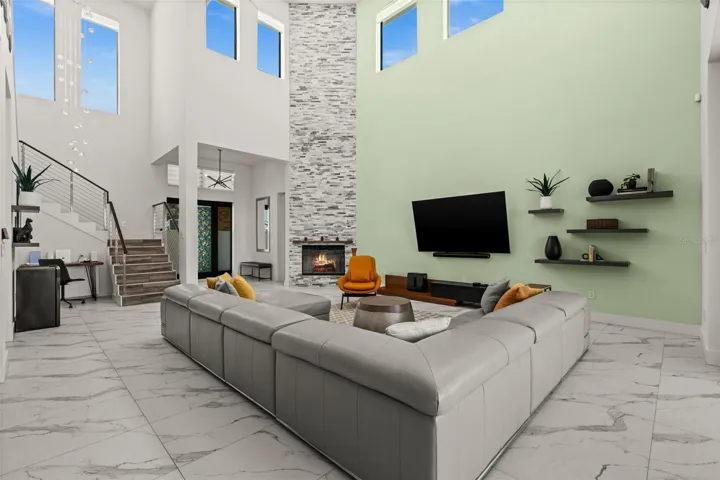 Soaring 24' ceilings in the Great Room