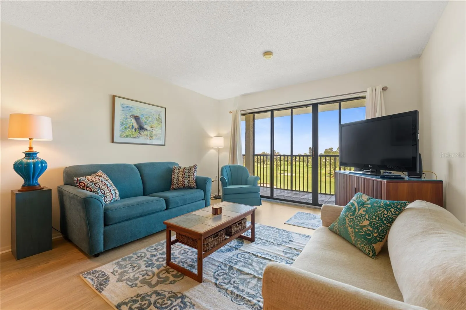 Living area with golf course views