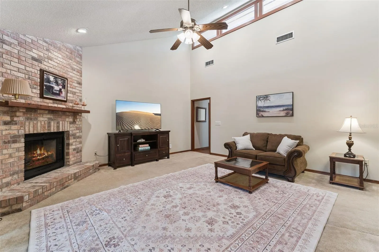 Family room with fireplace