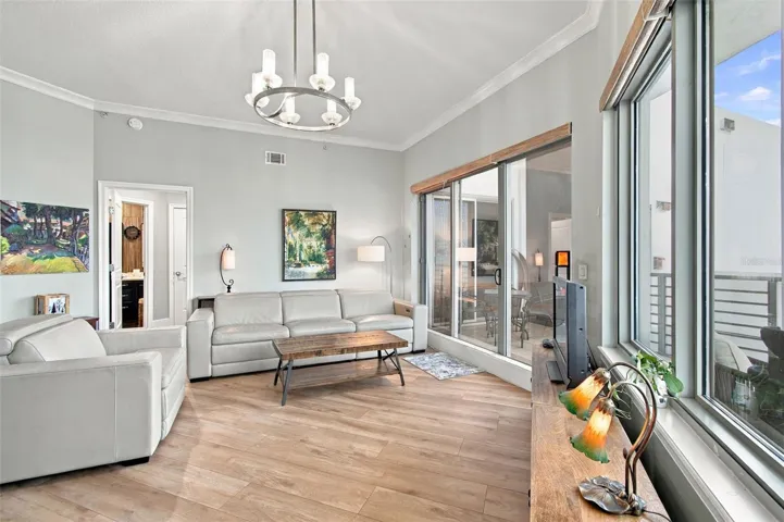 Spacious living with triple 8' sliders opening to your 5th floor Terrace