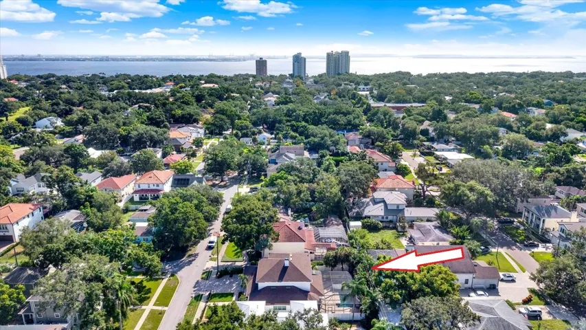 Aerial facing WSW towards Bayshore Blvd and Tampa Bay