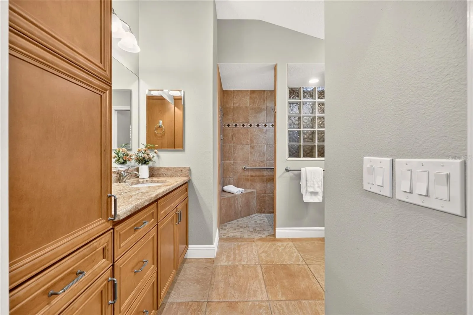 Cabinet Linen Closet, Tiled Roman Shower
