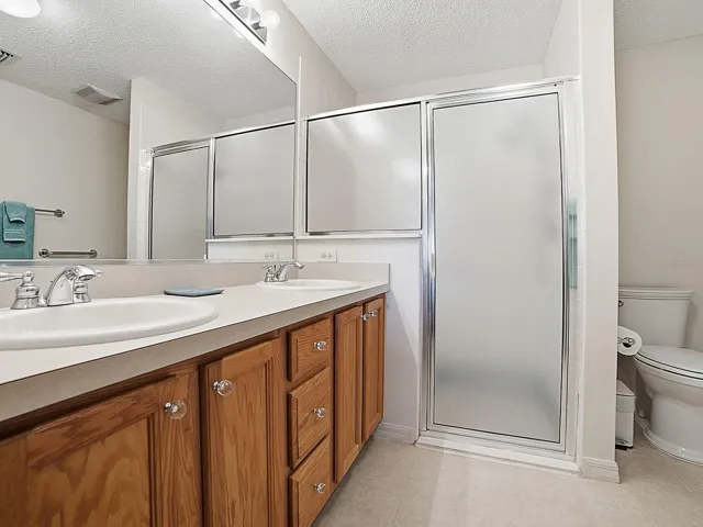 Primary bathroom with two sinks