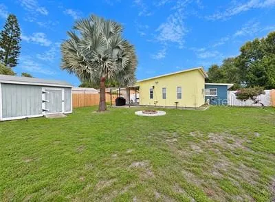 Backyard with large shed