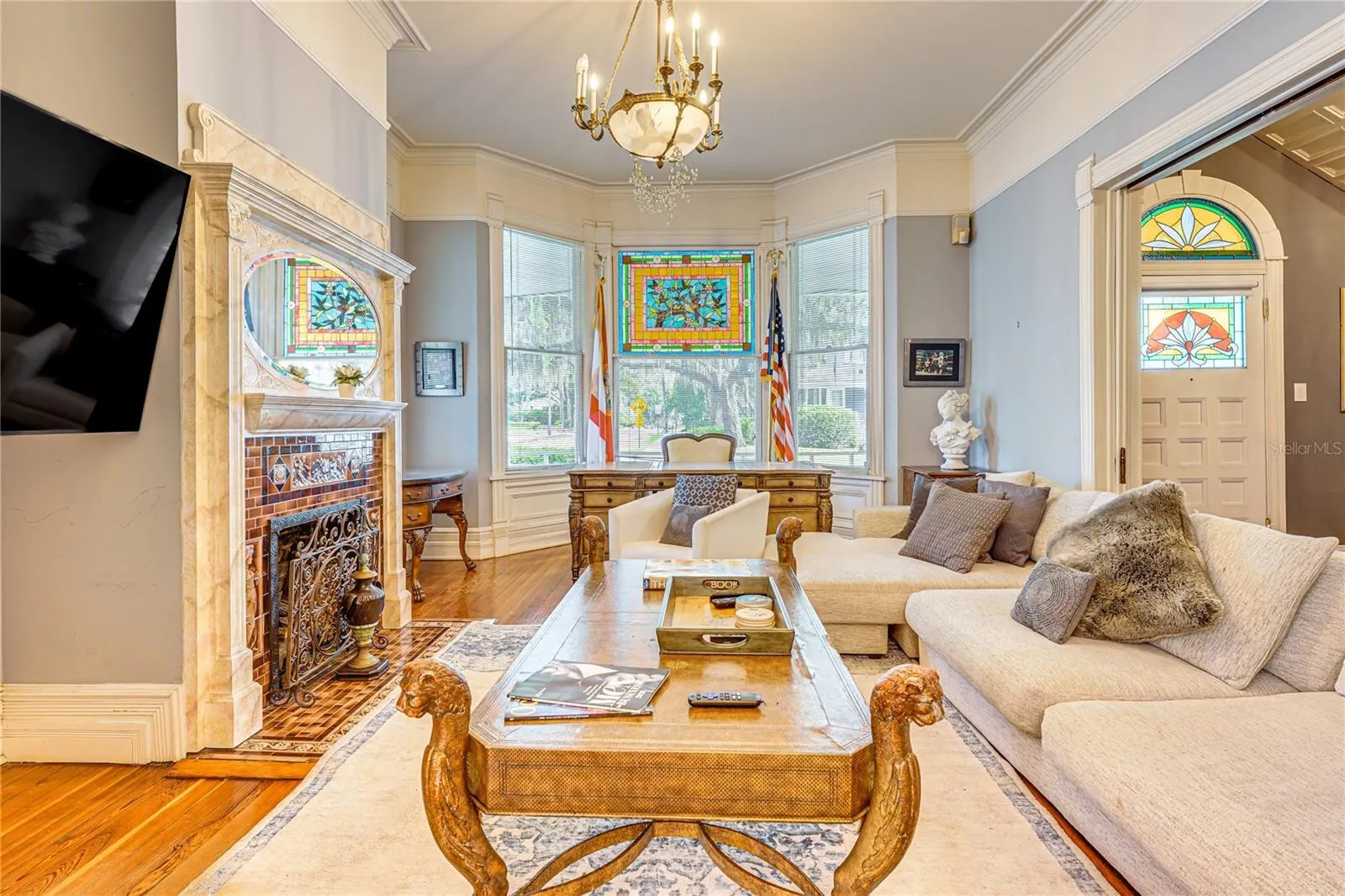Living Room with Decorative Fireplace