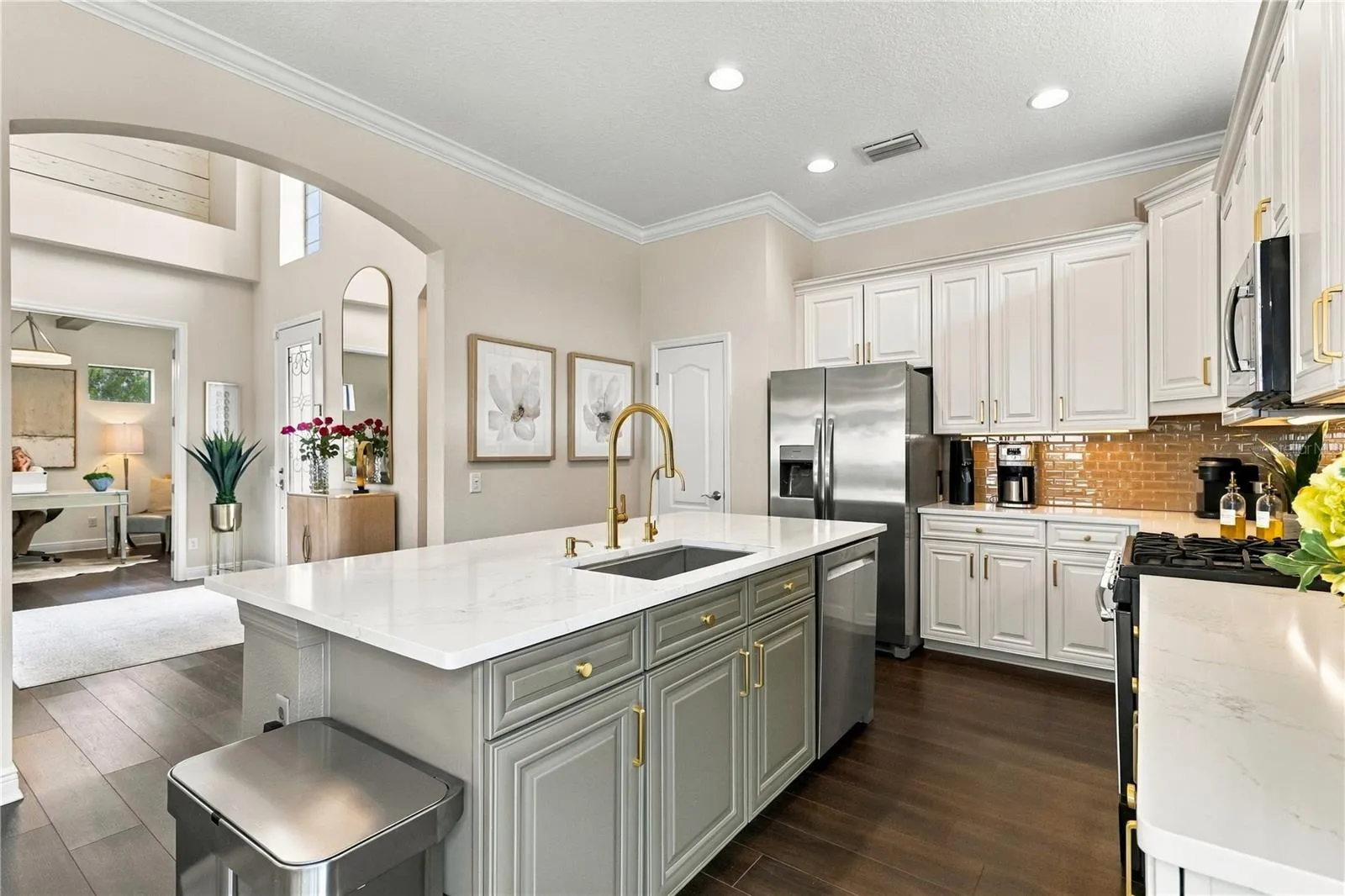 Kitchen work area with sink and storage