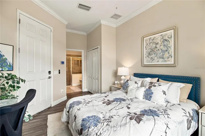 Bedroom with bed and side table