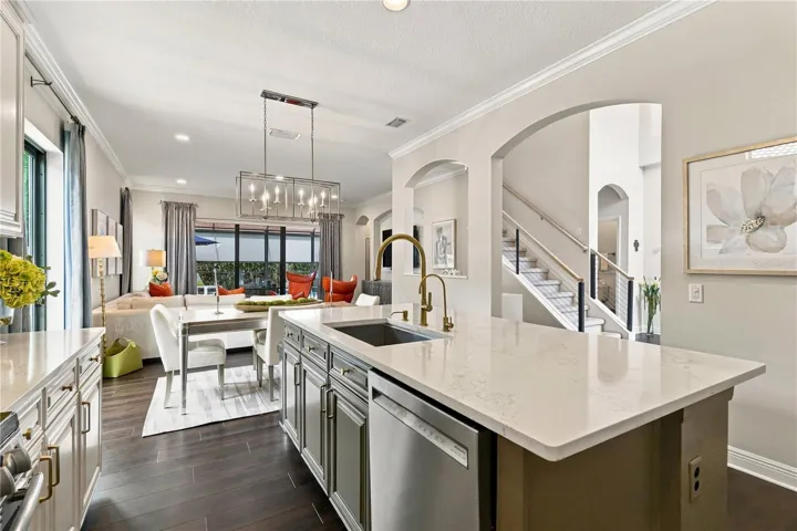 Kitchen island and adjoining living area