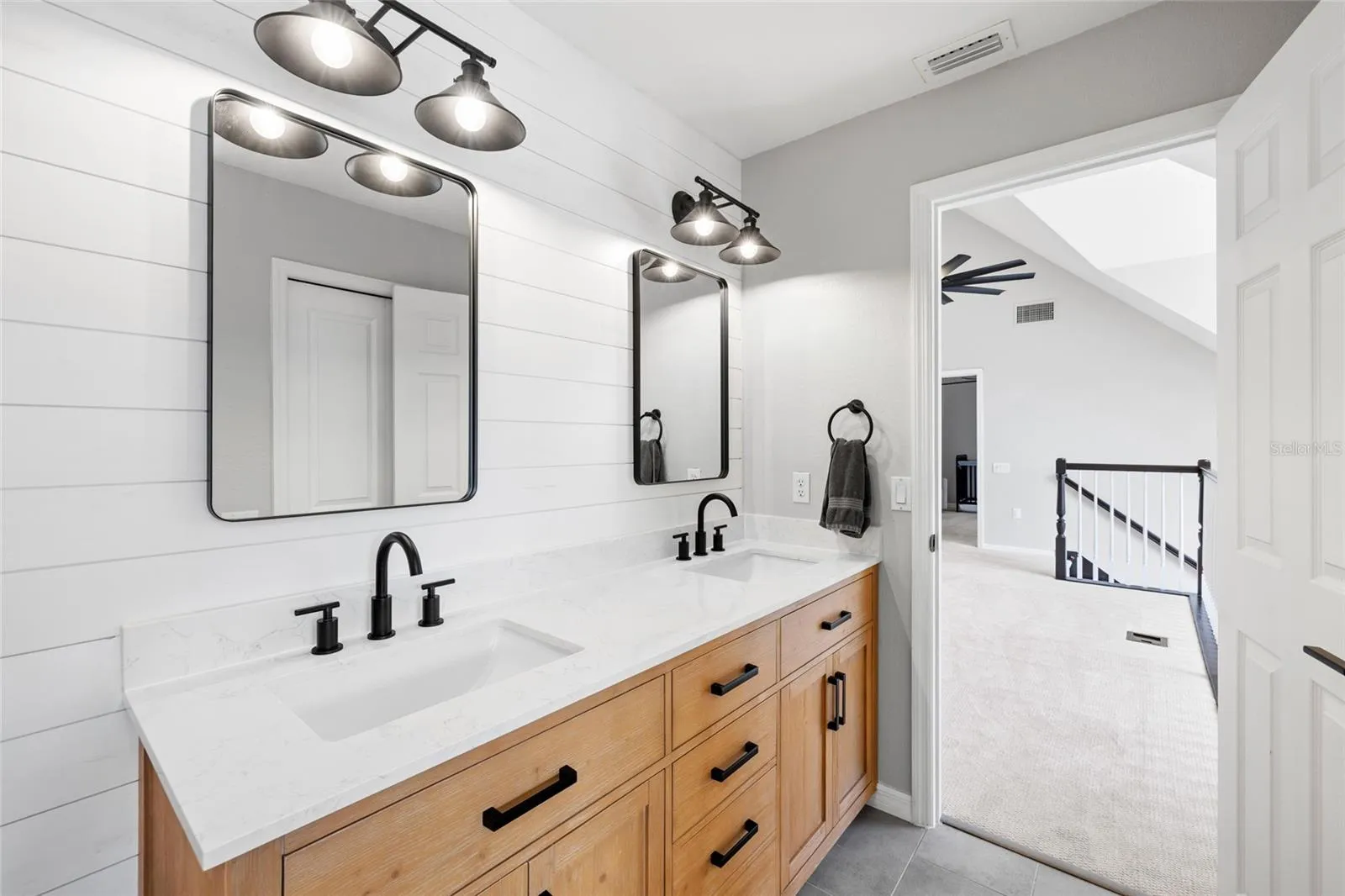 Secondary bathroom - upstairs.  Double sink and vanity.