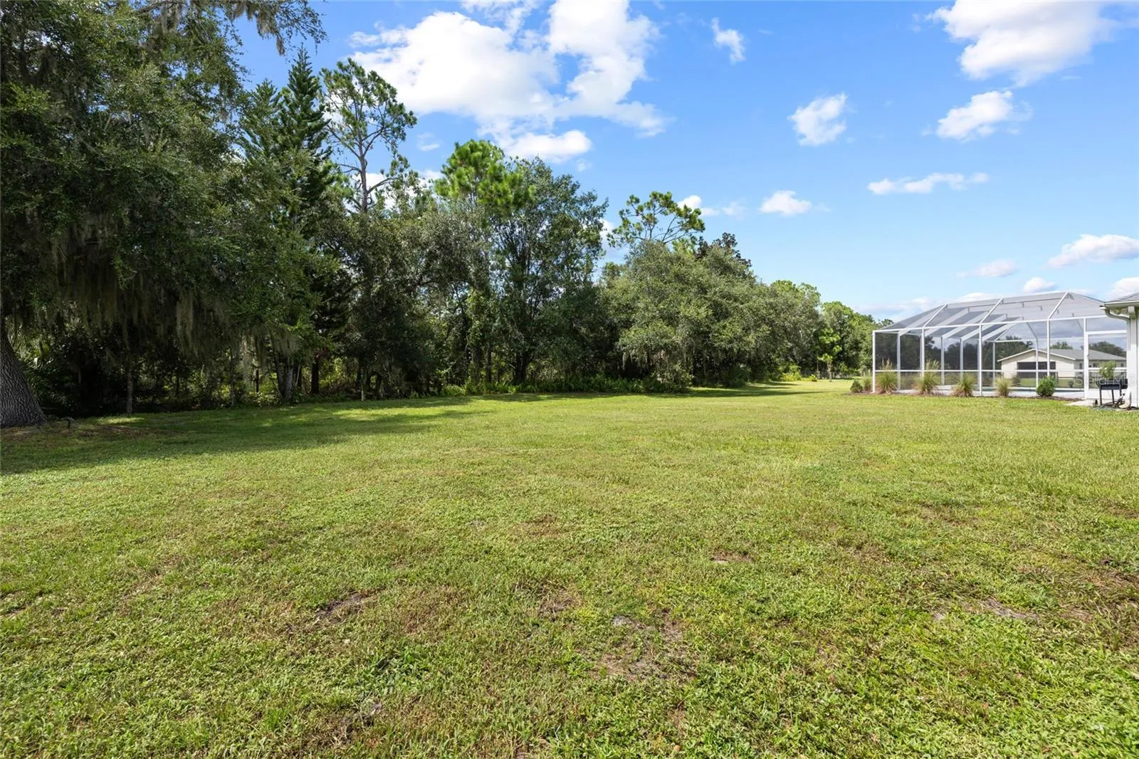 Property from pond side, looking toward rear. Fully fenced.
