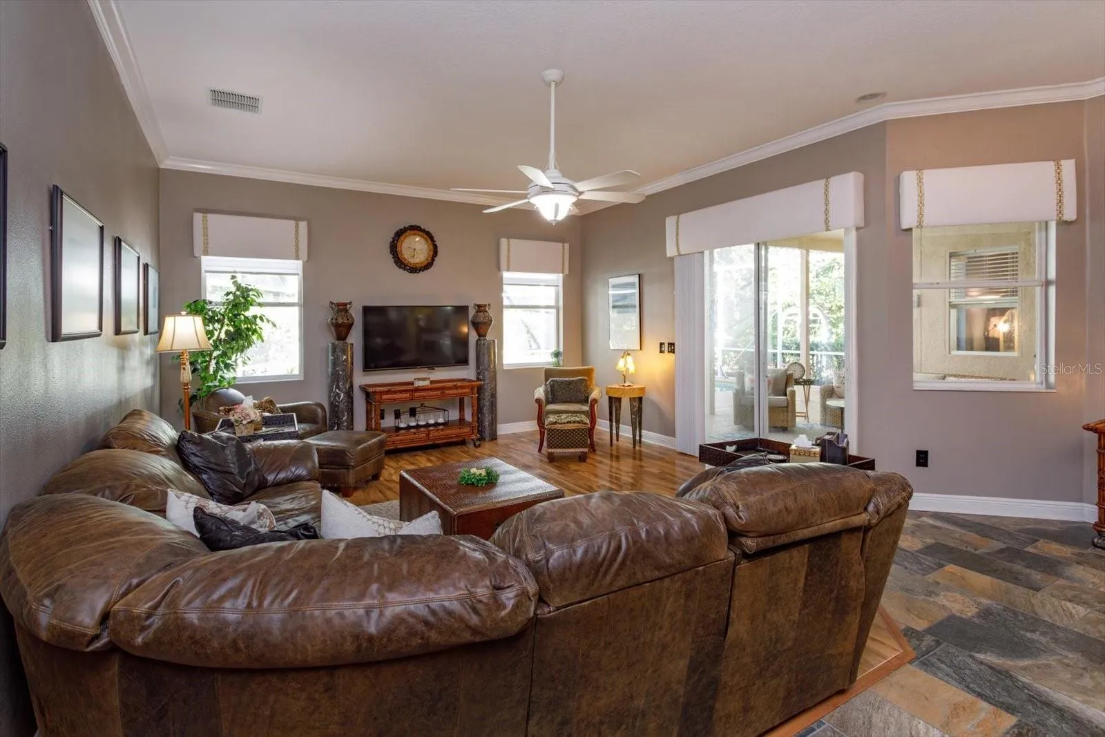 family room views to pool and lanai