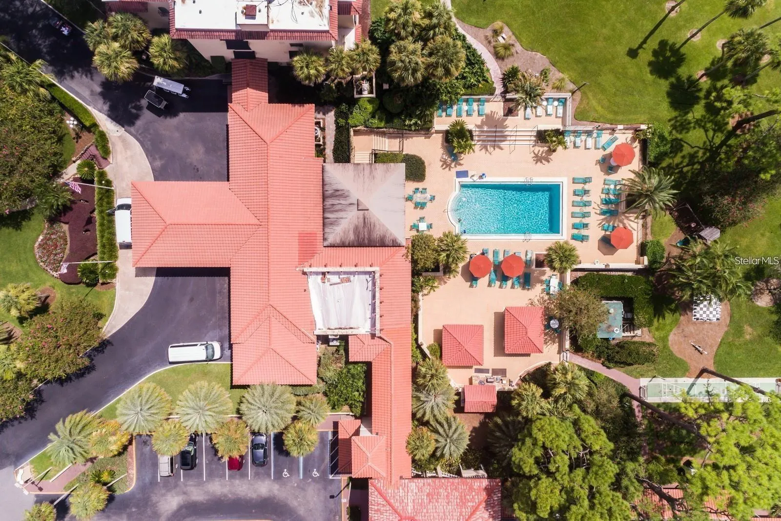 Aerial view of resort and convention center.