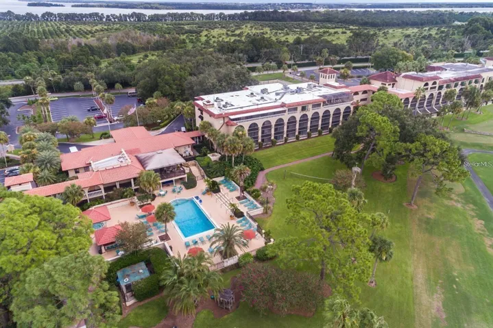 Another aerial view of hotel and convention center.