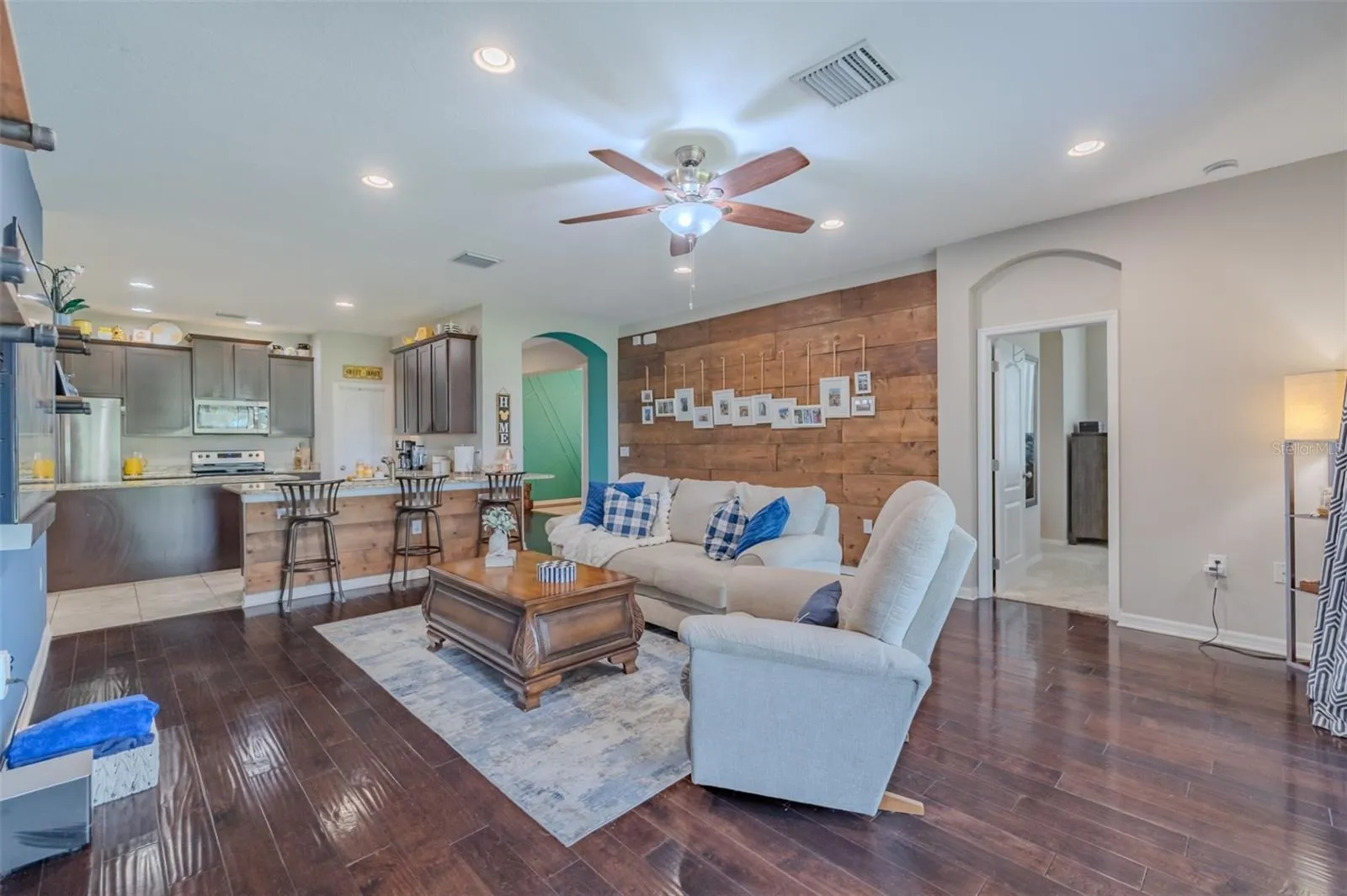 Family room with kitchen view