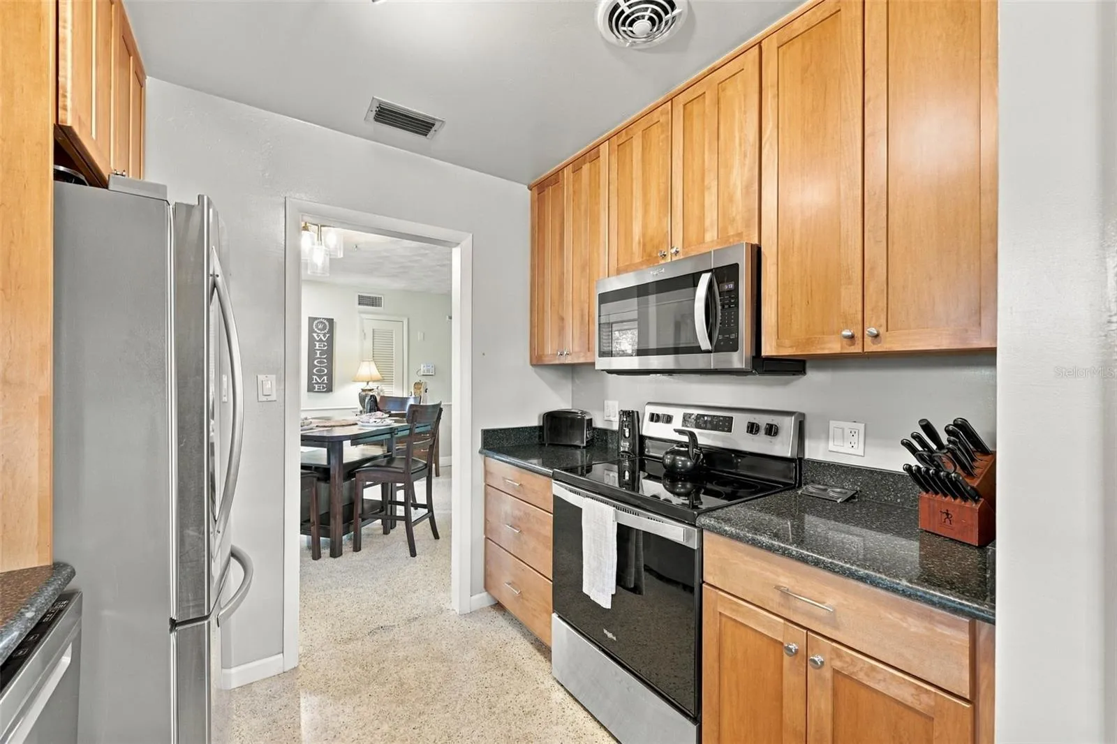 Galley kitchen.