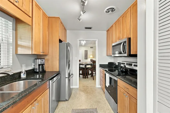 Galley kitchen.
