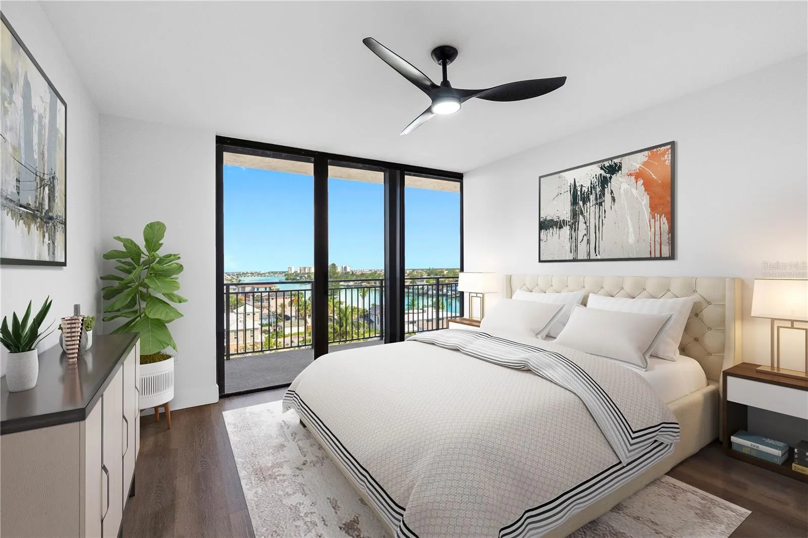Virtually staged guest bed room