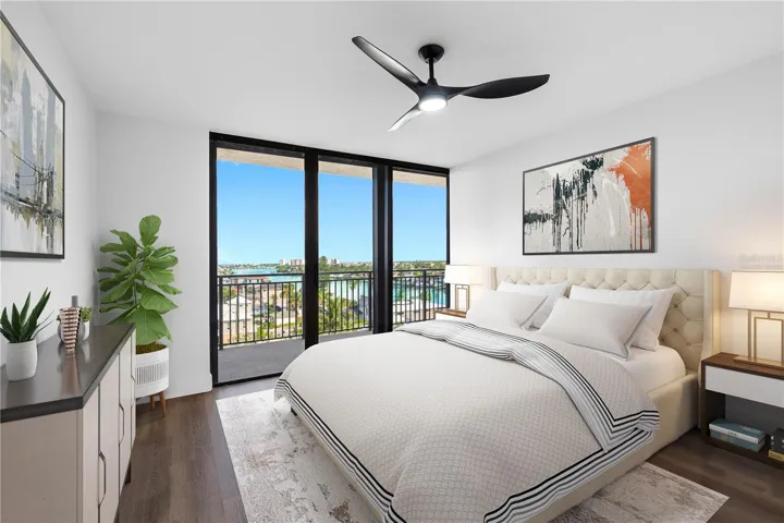 Virtually staged guest bed room