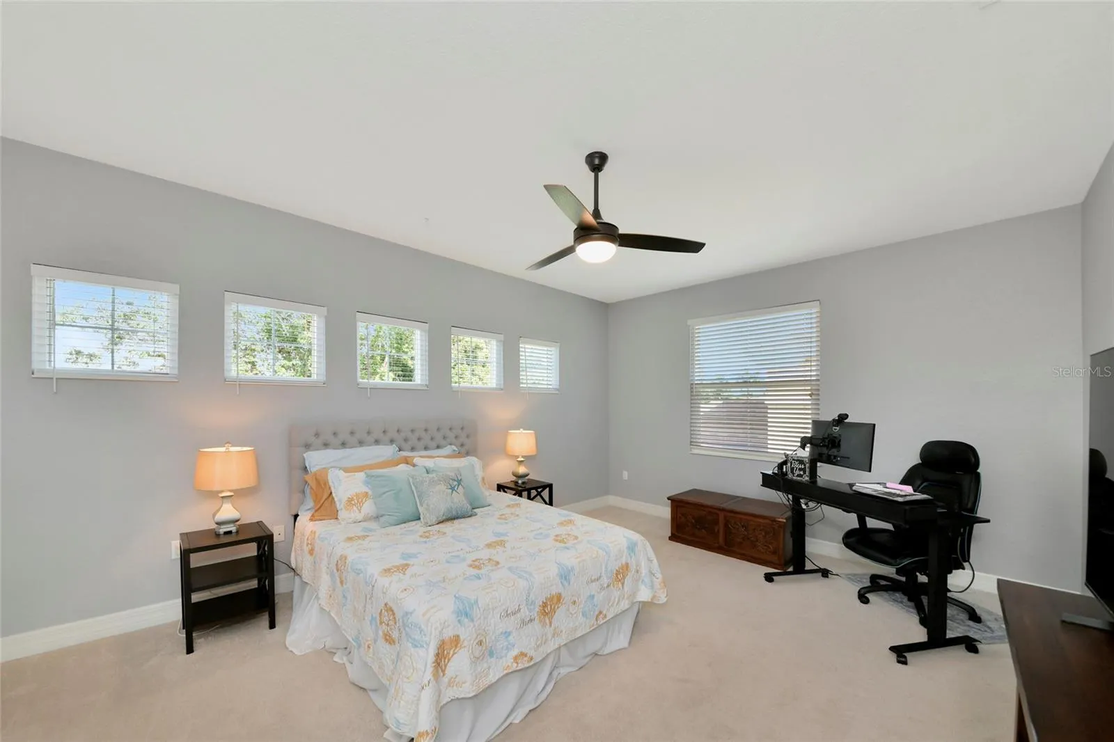 Upstairs guest room is large with plenty of storage