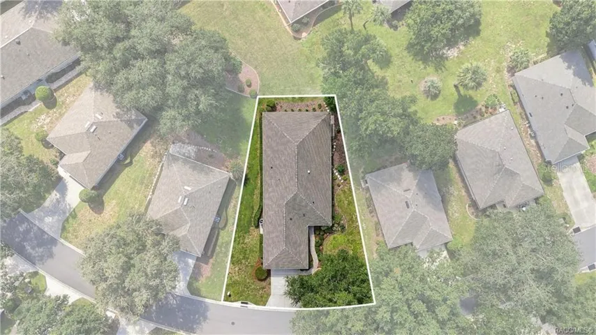 AERIAL VIEW – Overhead view of 6410 W Cannondale Dr highlighting the home’s footprint, established residential setting, mature landscaping &amp; clearly defined homesite.
