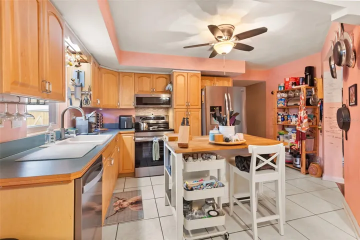 Kitchen with removable island.