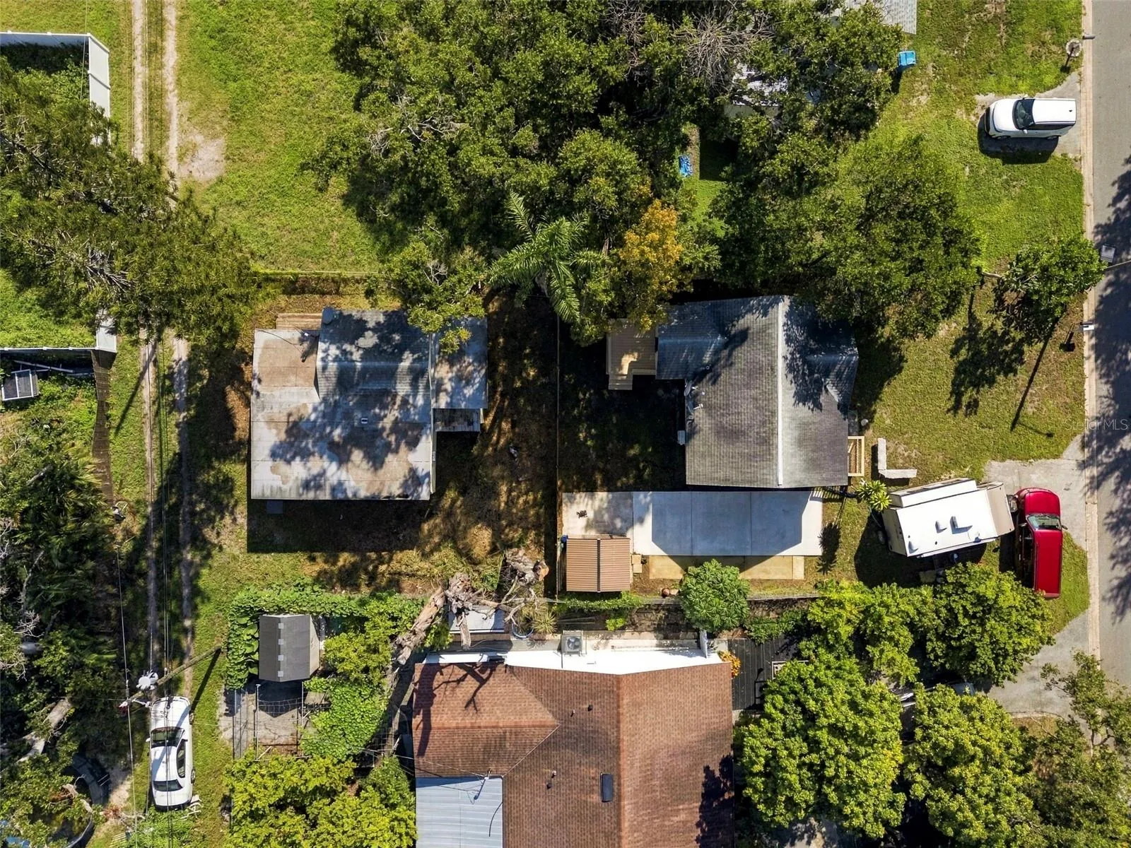 Aerial view showing both residences