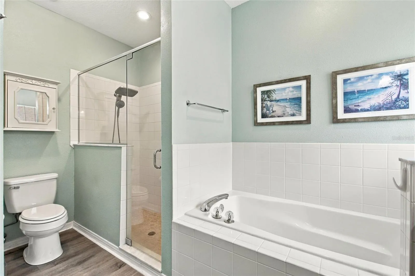 Primary bathroom with updated shower