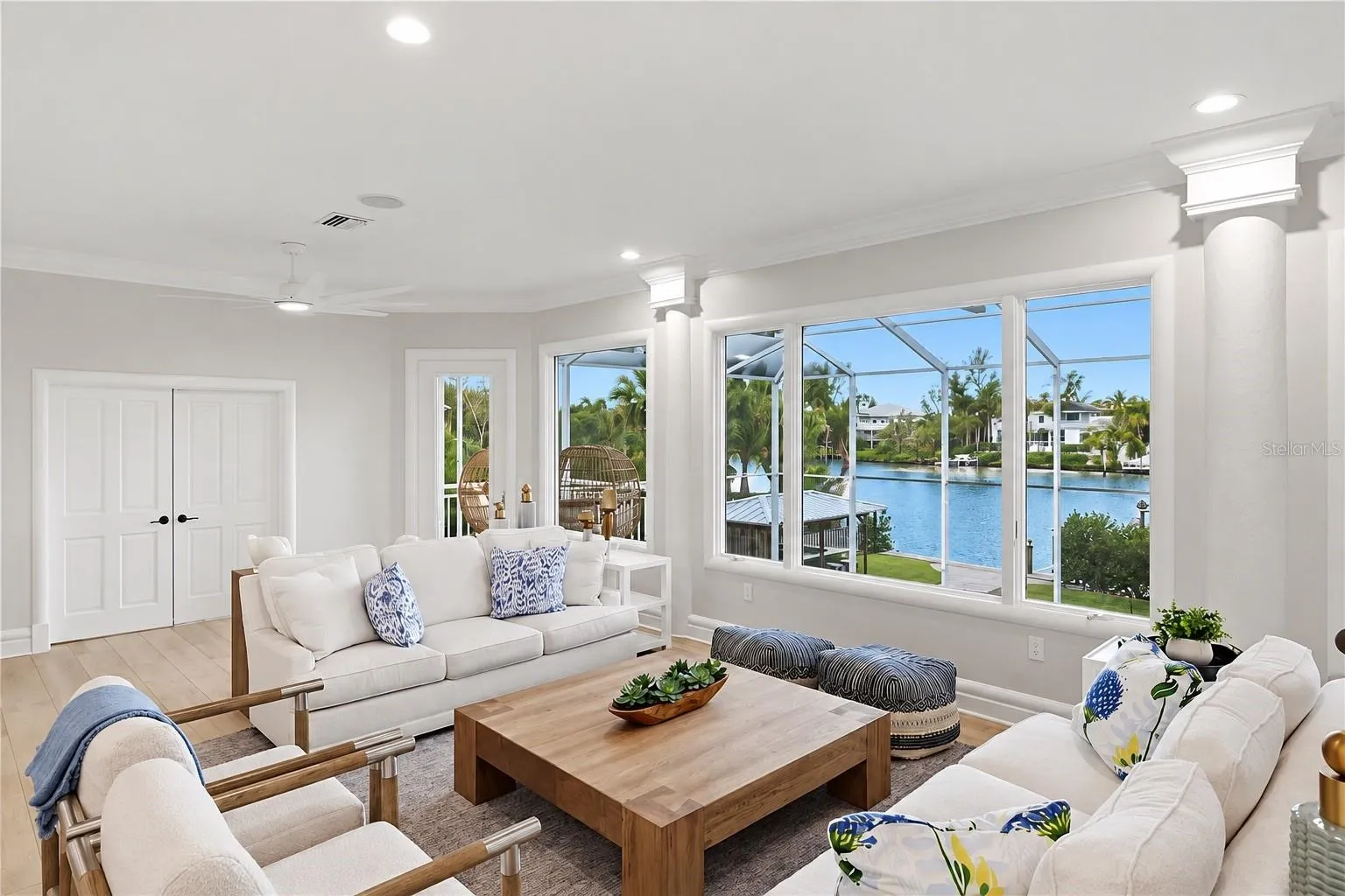 Living room with water view