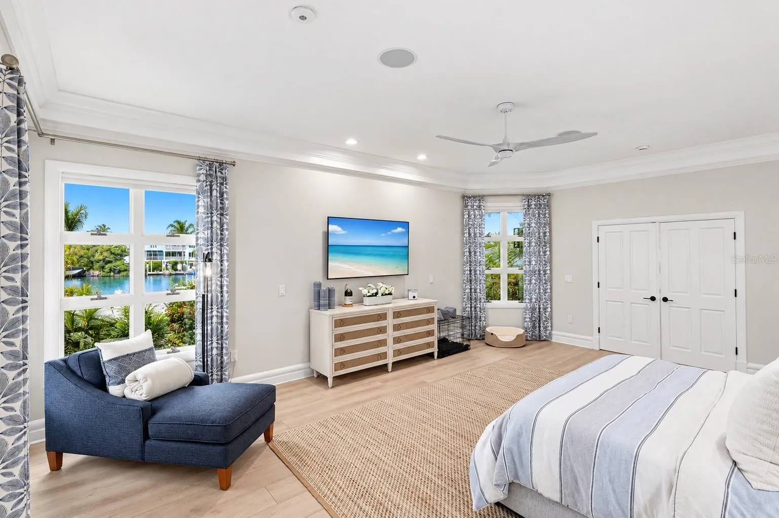 Primary bedroom, with water view
