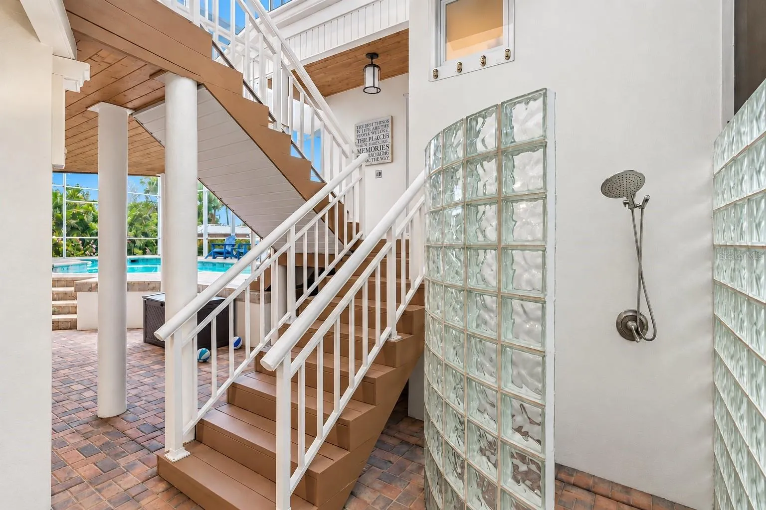 Caged in shower and private entrance to the detached guest suite