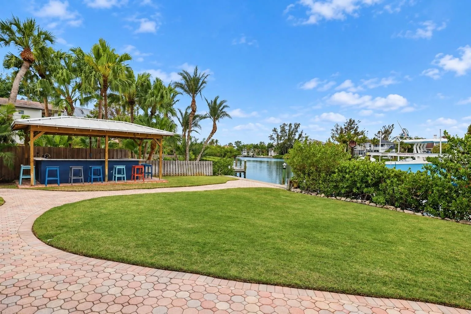 Waterfront bar and path to the private dock