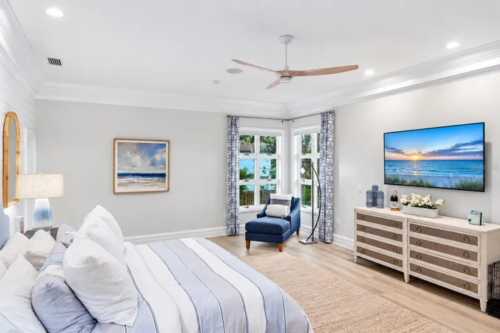 Primary bedroom, with water view