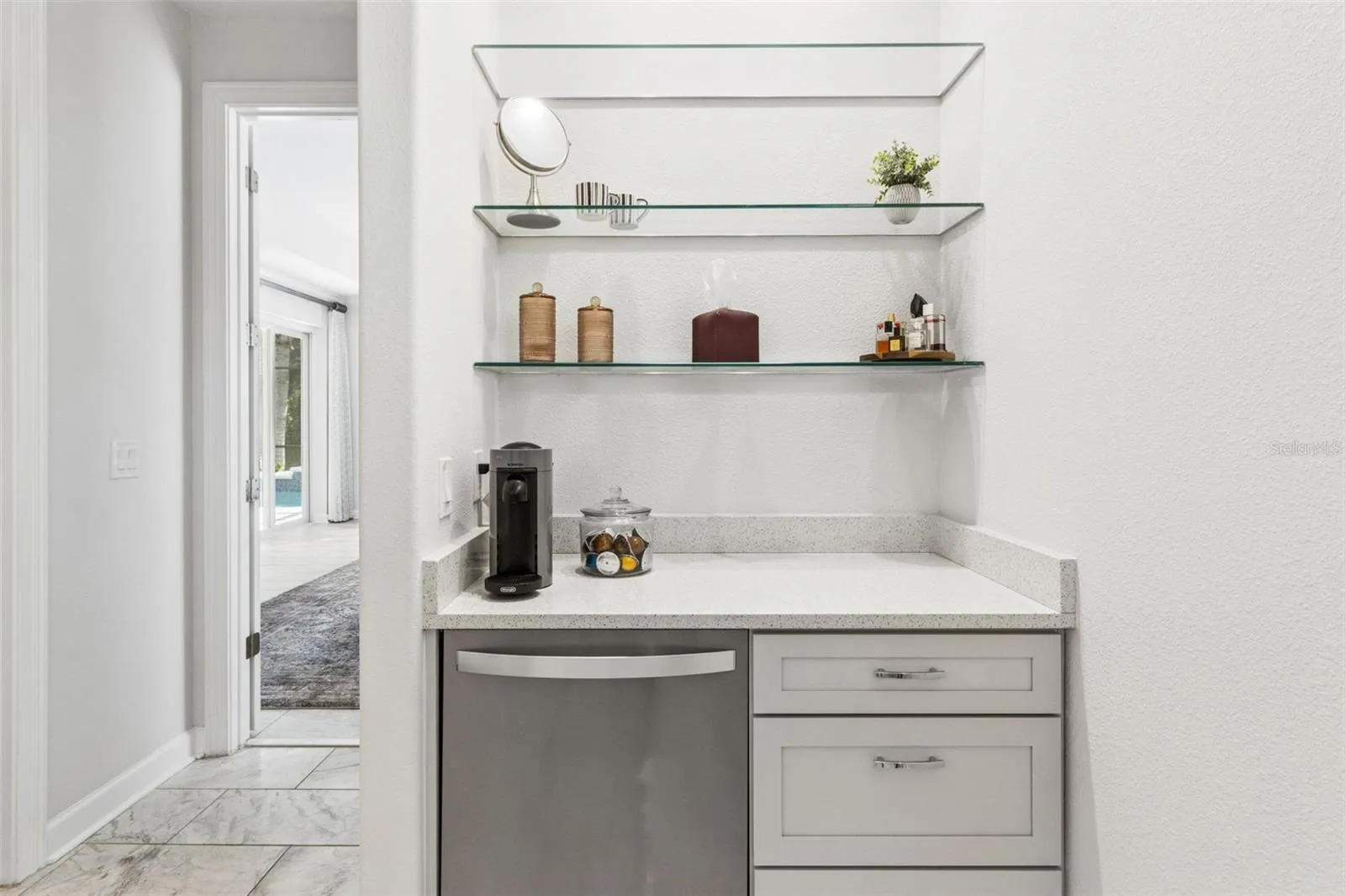Coffee bar and mini fridge!