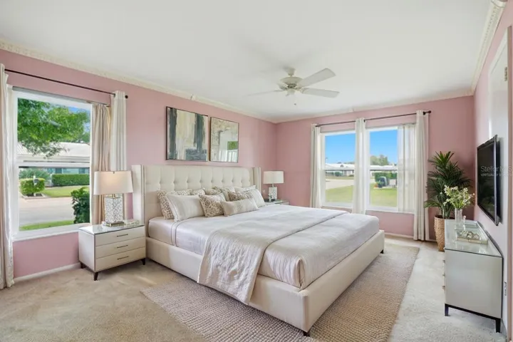 Virtually staged primary bedroom