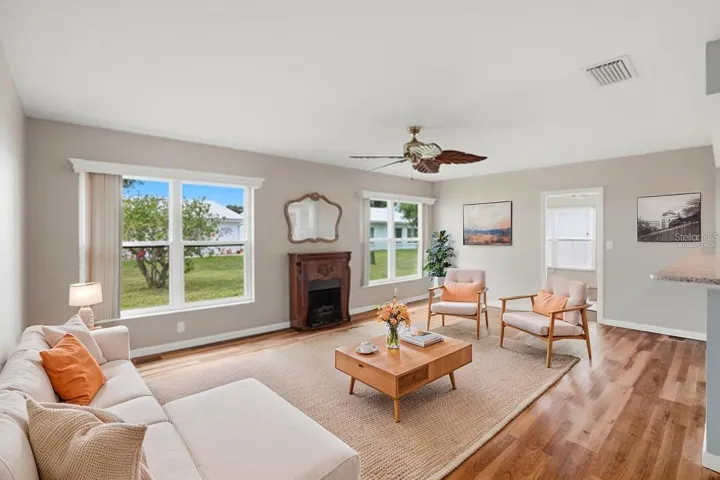 Virtually staged family area.