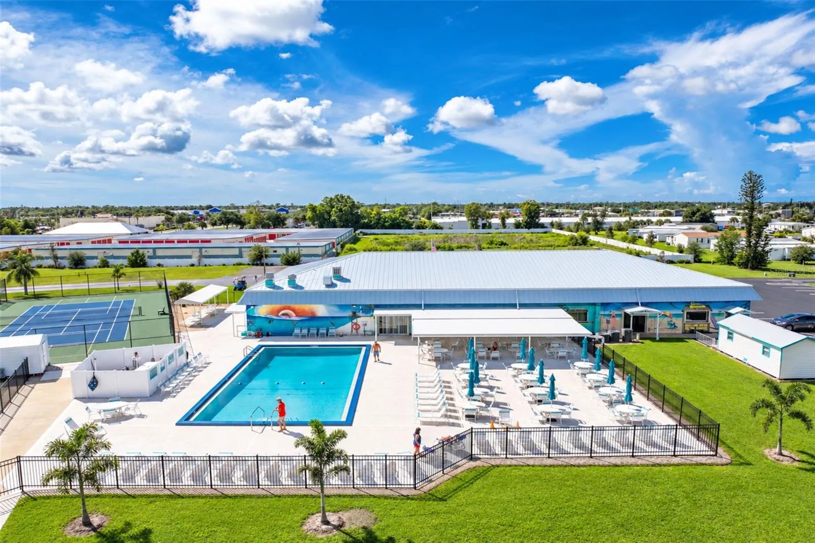 Rear view of clubhouse and swimming pool