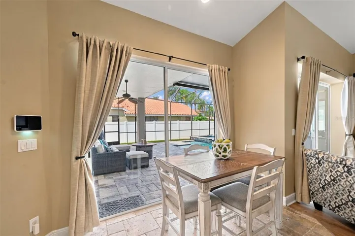 Breakfast nook with pool views