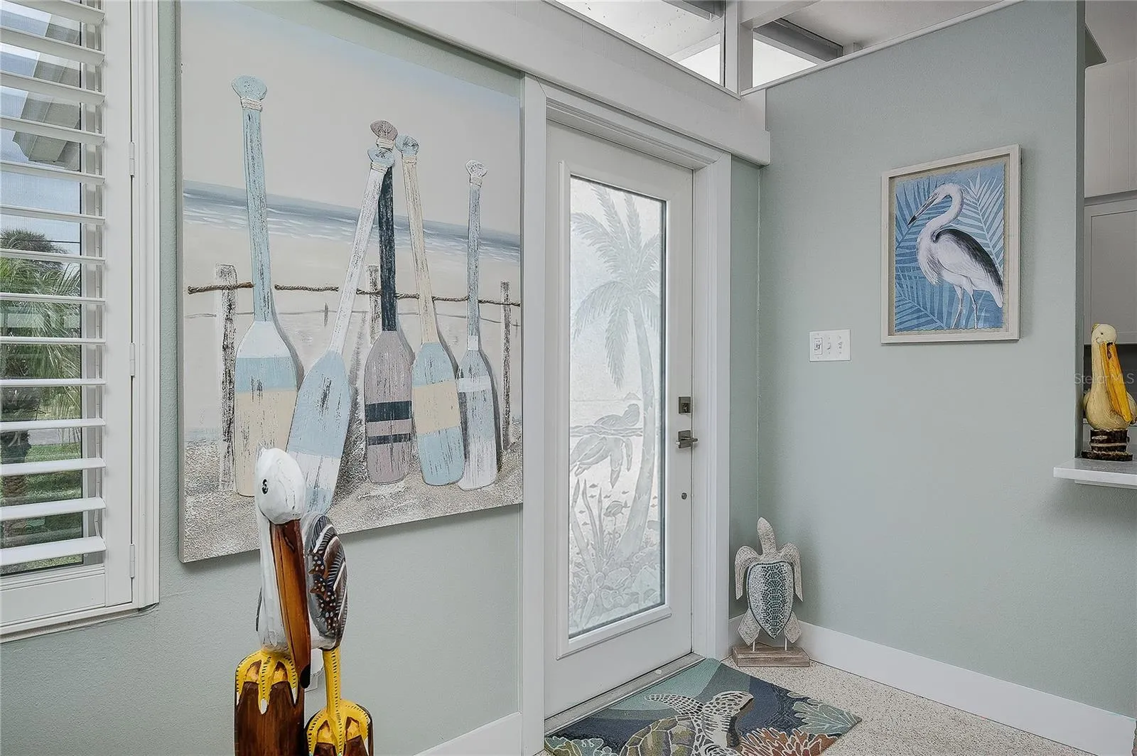 Inviting entry with etched glass door