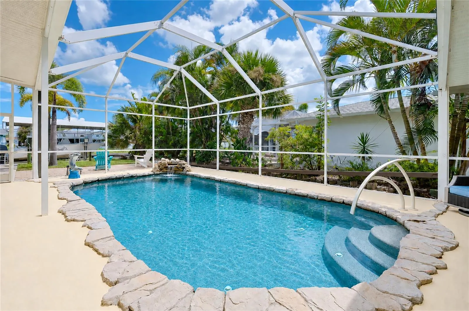 Heated salt-water pool with flagstone accents